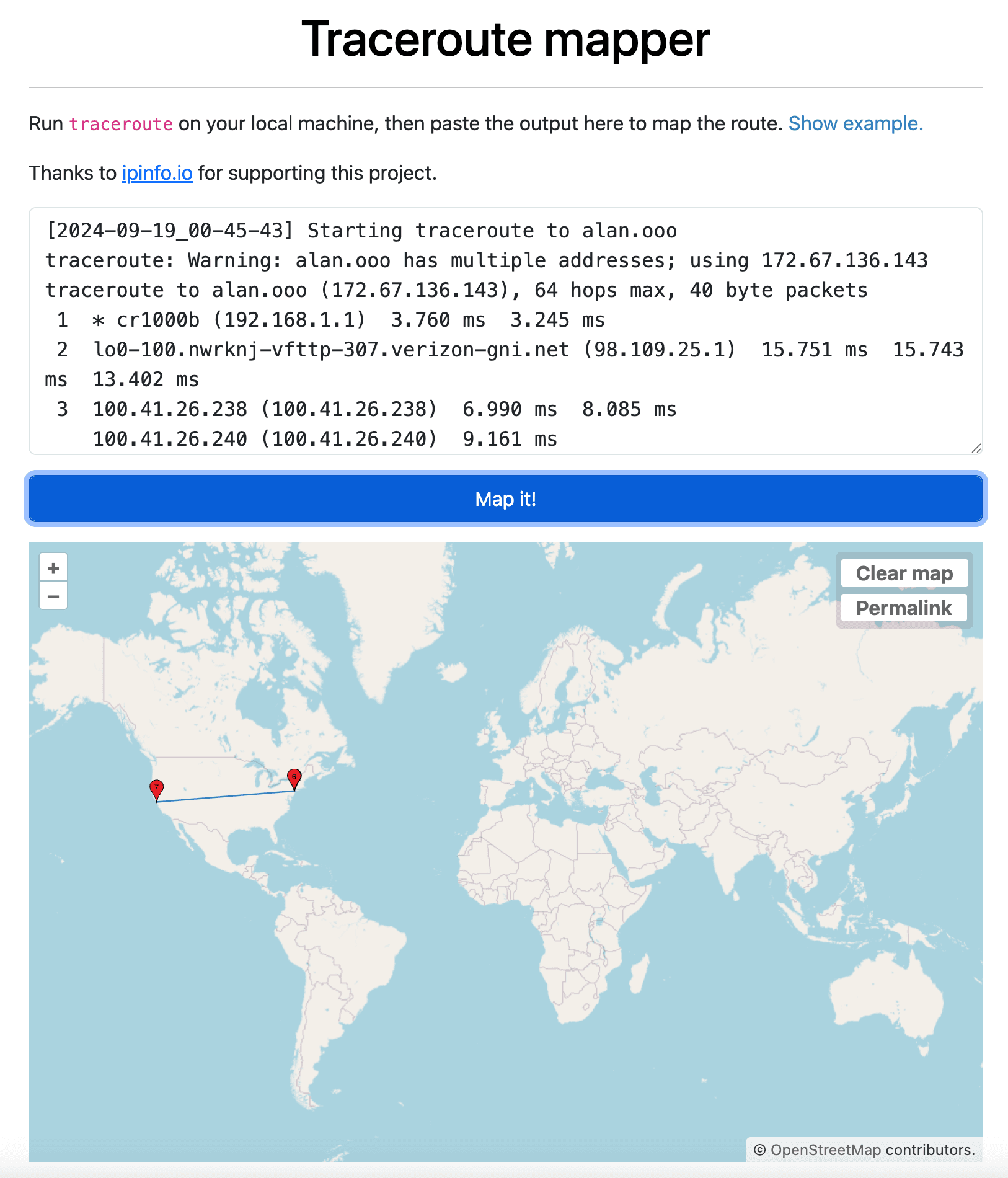 US traceroute map to alan.ooo