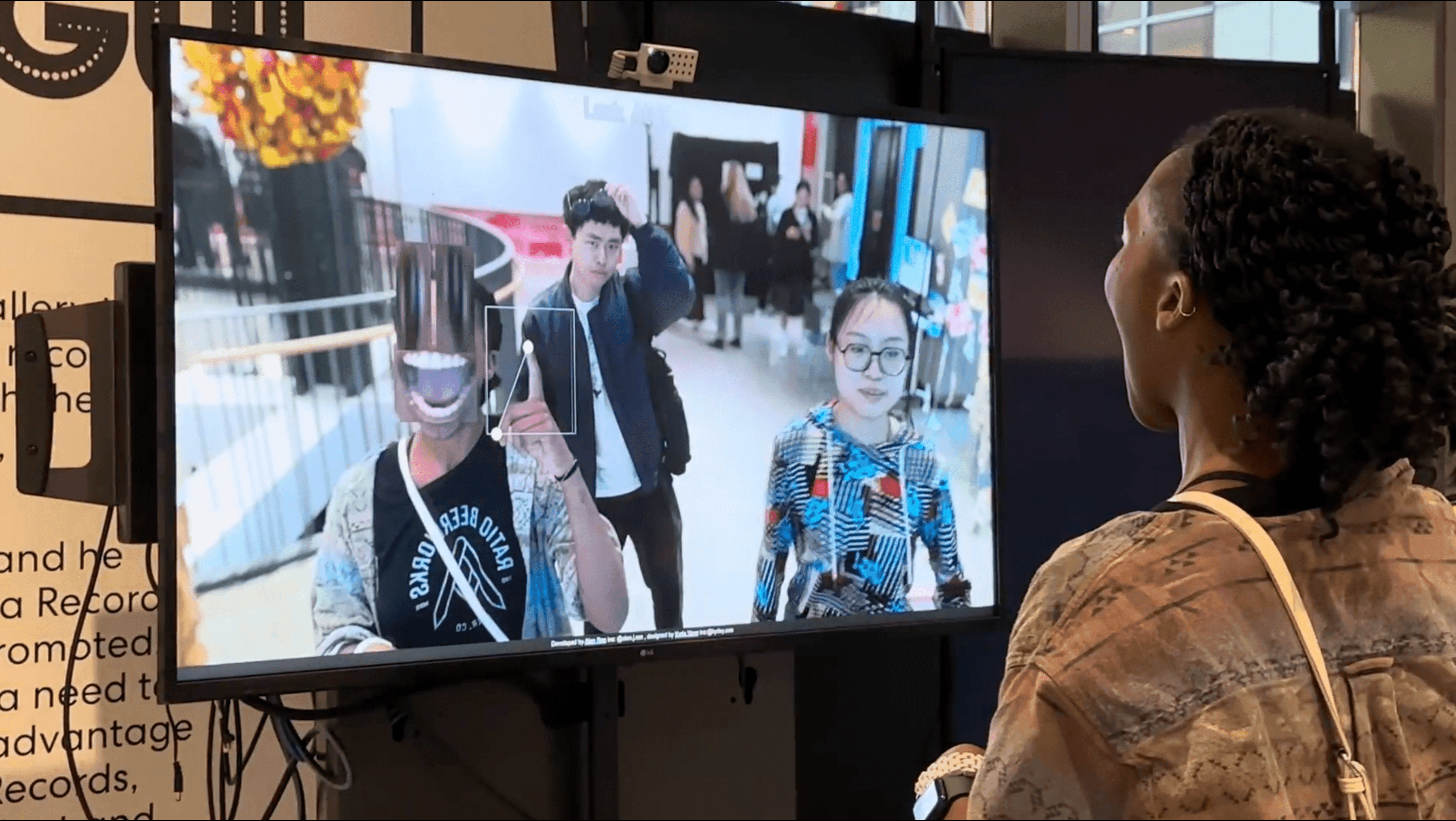 Visitors interacting with Look At You at the NYU ITP/IMA Spring Show 2024